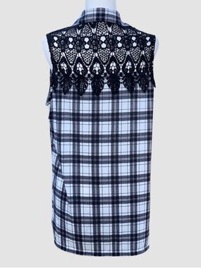 M Fasis Black and White Plaid Back Lace Sleeveless Button Front Top, Women’s XL